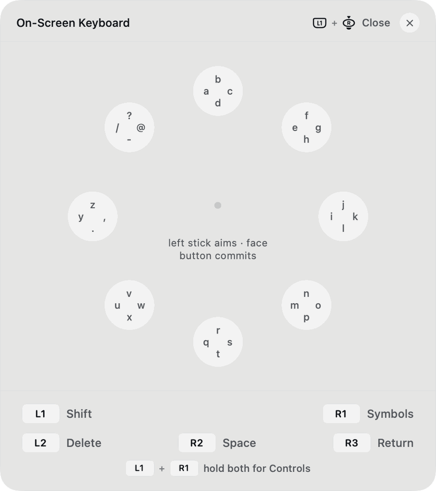 On-screen daisy-wheel keyboard