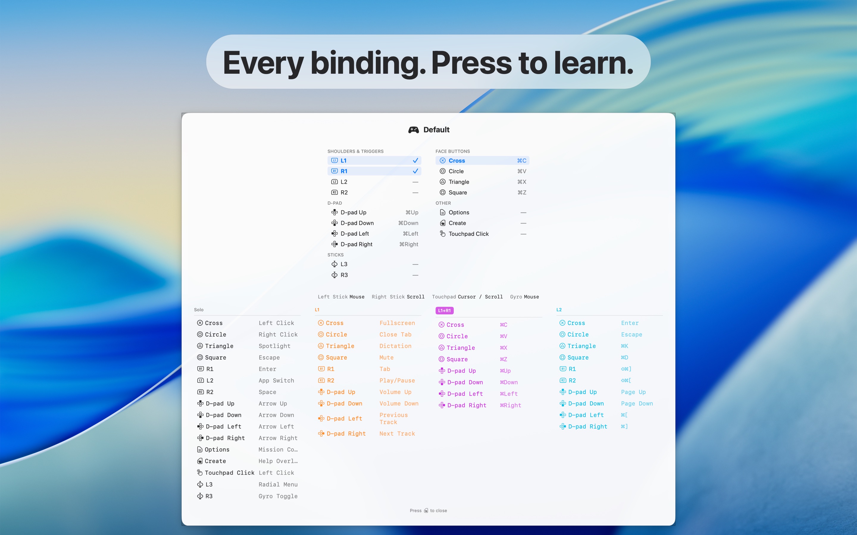 Help overlay showing live button mappings